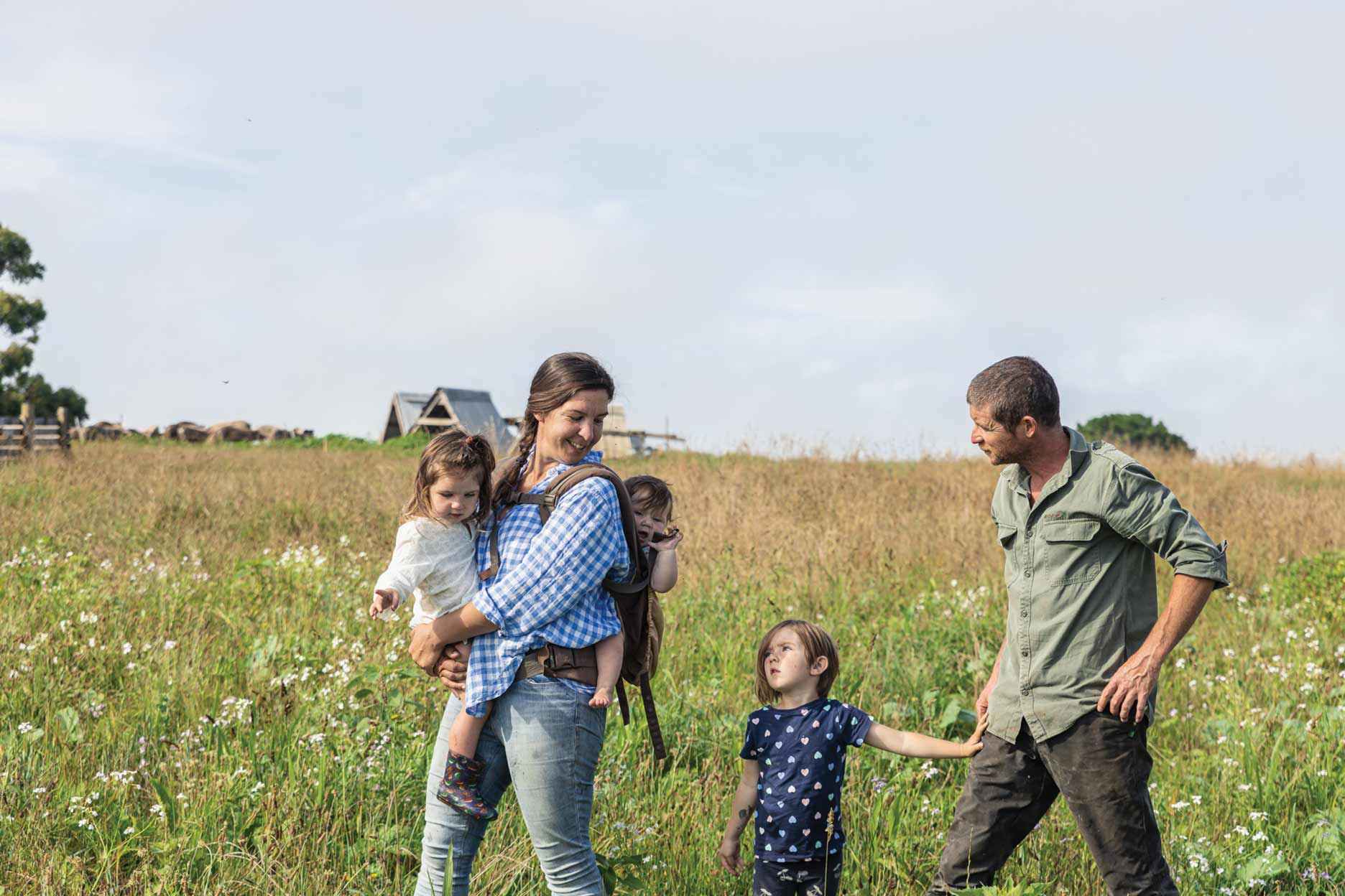 From left Delilah, Amelia, Valerie, Hazel and Daniel Bright have a busy but satisfying life on their family farm at Fish Creek. 