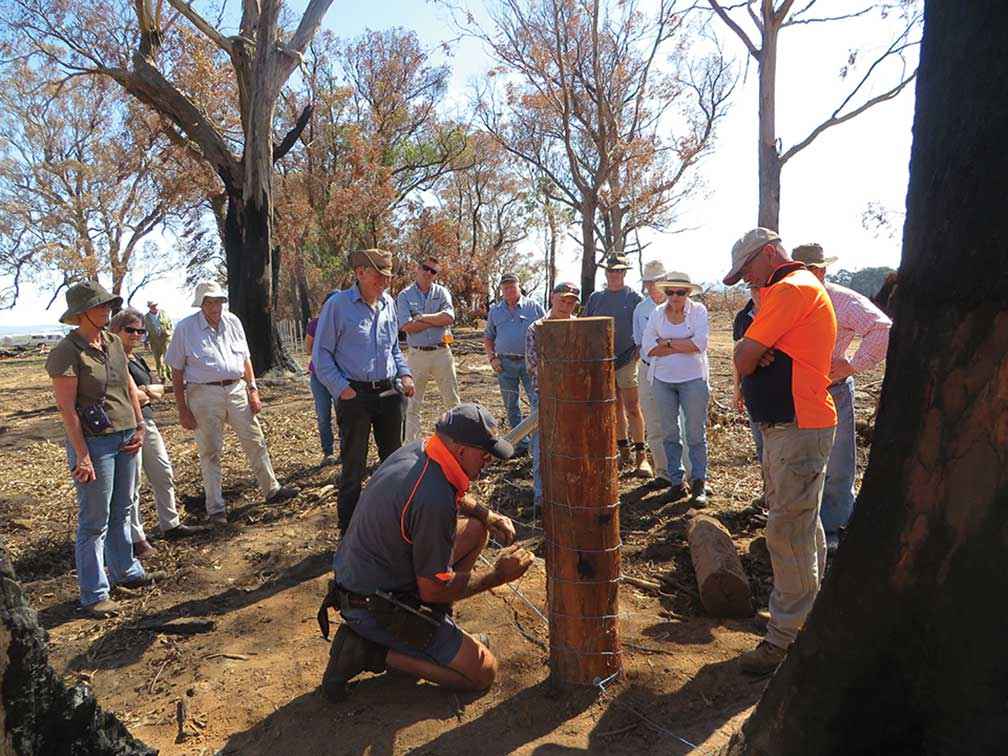 Neville Prince from Waratah leads an interactive fencing training session at Thelma and John Castles’ property at Bylands in April 2014.