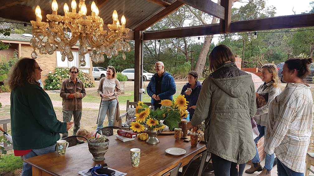 Farmer discussion groups can assist those in niche enterprises with land management knowledge and skills. This group was meeting before COVID-19 restrictions. 