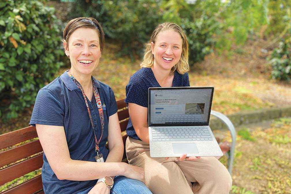 Tash Marty-Cripps (left) and Kathleen Brack from West Gippsland CMA demonstrate how the portal can be accessed anywhere at any time.