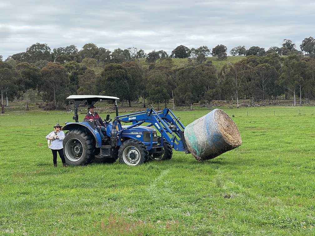 Karen and Steve Viant in front of Rocky Hill at Rotherlea in 2024.