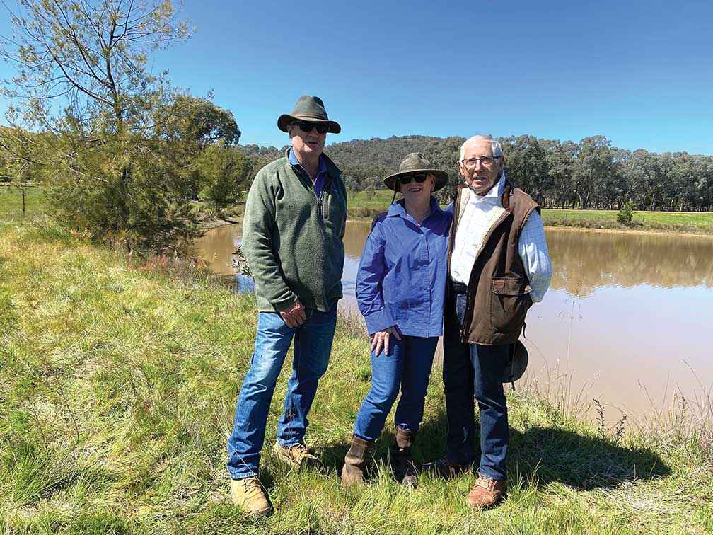 Steve and Karen Viant with previous Rotherlea owner Angus Howell at the field day in October 2024.