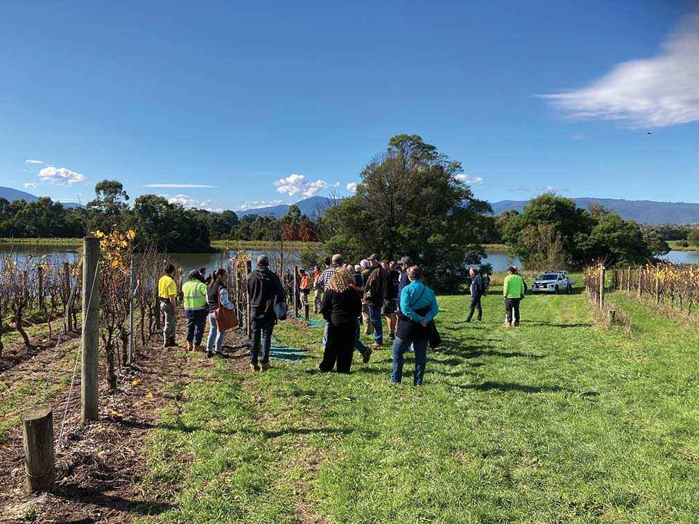 Wine growers from the Yarra Valley at the hydroseeding demonstration in May 2024.