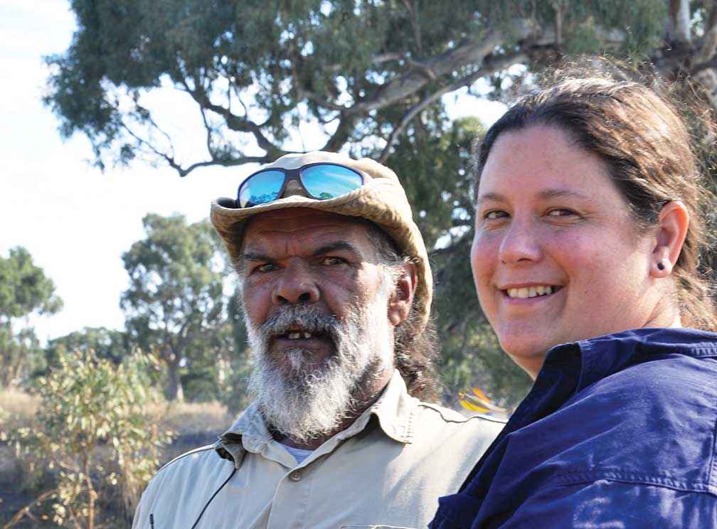 Angela Jeffery with Ngarigo Elder Uncle Rod Mason at a demonstration of traditional burning techniques.